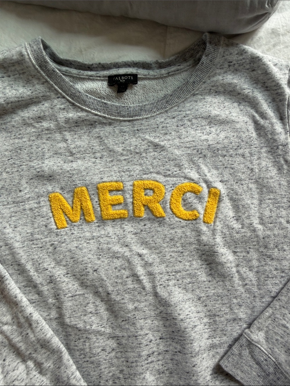 Talbots  plus marled  grey sweatshirt with MERCI sz 2x
